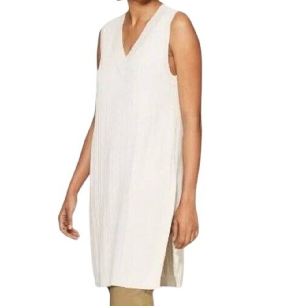 Prologue Boho Chic Large Cream‎ Ribbed Sleeveless V-Neck Pullover Tunic Sweater